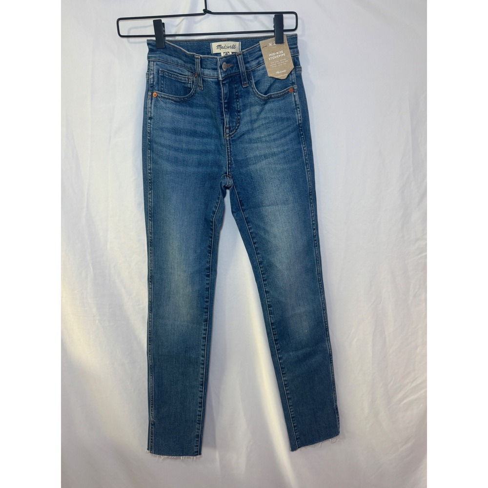 Madewell Mid-Rise Stovepipe Jeans Women's 23 Blue NWT Raw Hem Magic Pockets
